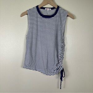 SUNDRY Cinched Tie Side Striped Sleeveless Tank Top Navy and White